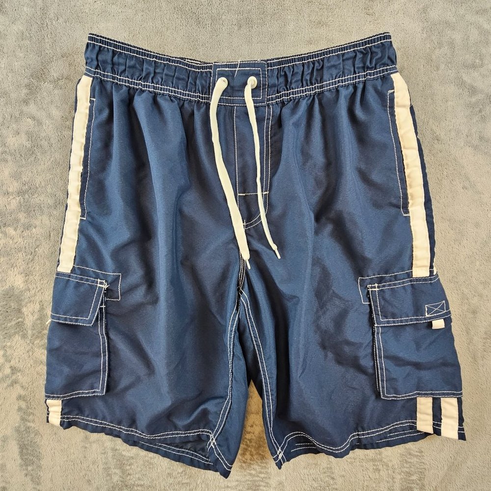 Kanu Surf Swim Trunks Men's Large Blue Barracuda Mesh Lining Pockets Beach